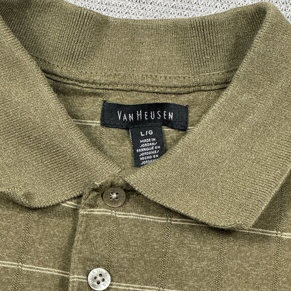 Van Heusen Striped Polo Shirt Mens Size L Green White Collared Short Sleeve - Picture 4 of 9